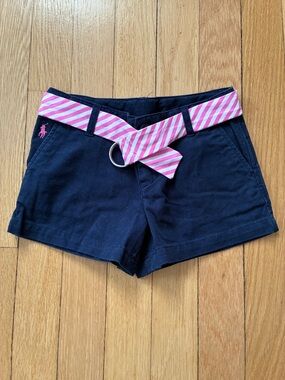 Ralph Lauren Navy Cotton Shorts with Pink Stripe Belt, size 4T